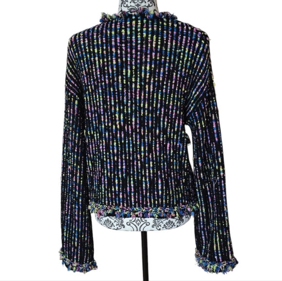 Zara multicolor knit tweed open front fringe cardigan size large - Picture 4 of 15